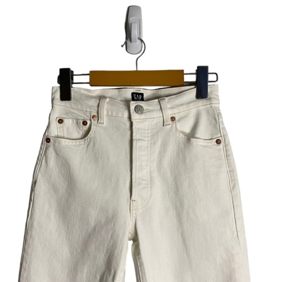 Gap Women's Cheeky Straight Off-White Button Fly Denim Crop Jeans - Picture 2 of 10